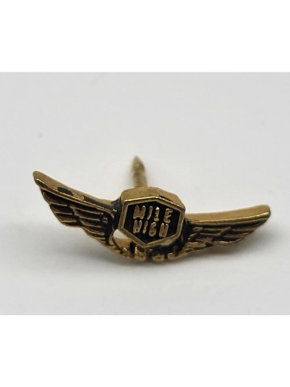 Vintage Mile High Lapel Hat Pin Gold Tone Wings Airplane Pilot Tie Tack